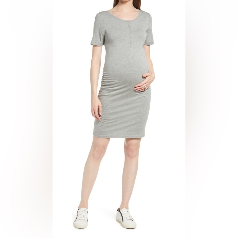 Angel Maternity Short Sleeve Gray Henley Dress Medium
